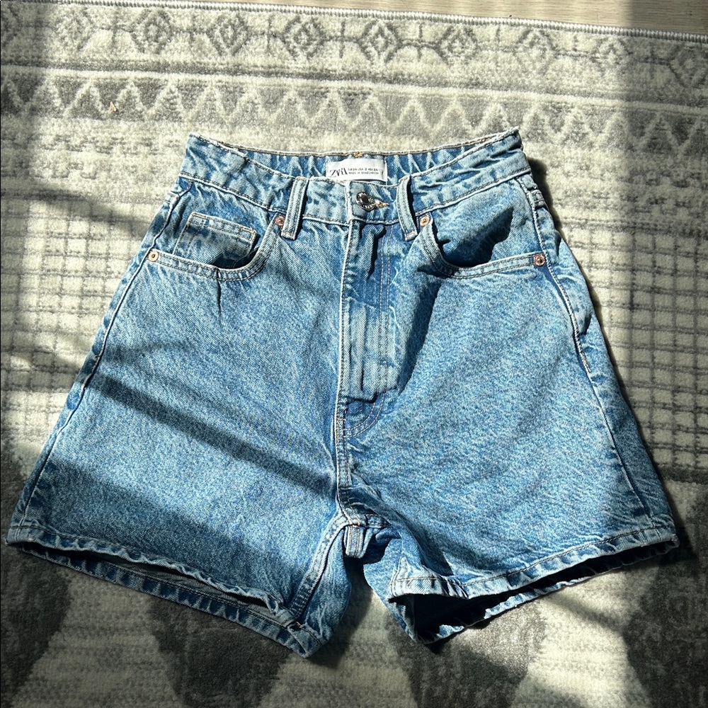 Zara High Waist Denim Blue Jean Shorts